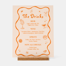 Orange Hand Drawn Tropical Wedding Bar Drink Menü Acrylschild