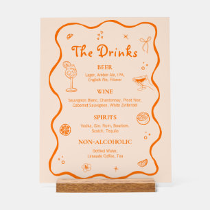 Orange Hand Drawn Tropical Wedding Bar Drink Menü Acrylschild