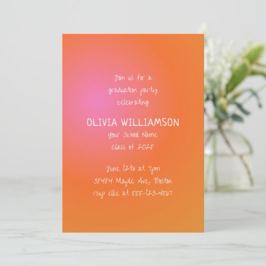 Orange Handgeschriebene Retro Gradient Graduation Einladung (Stehend Vorderseite)