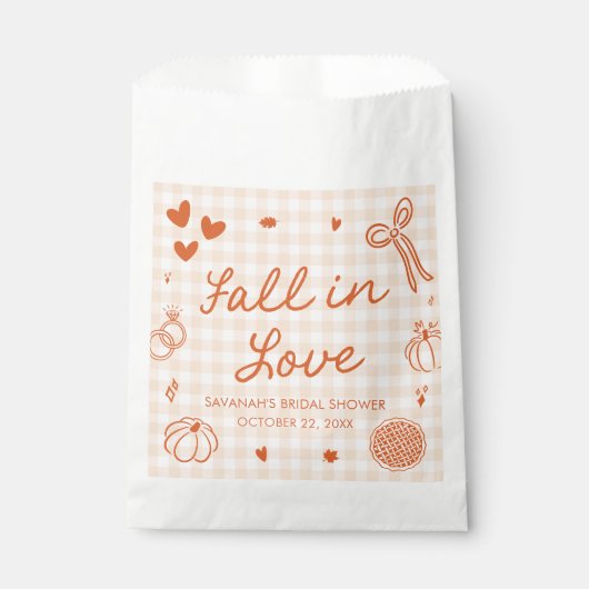 Orange Handgezeichnete Fall in Love Brautparty Geschenktütchen (Vorderseite)