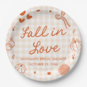 Orange Handgezeichnete Fall in Love Brautparty Pappteller (Vorderseite)
