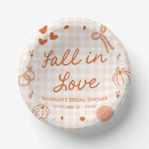 Orange Handgezeichnete Fall in Love Brautparty Pappteller