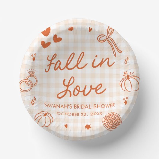 Orange Handgezeichnete Fall in Love Brautparty Pappteller (Vorderseite)