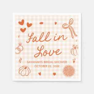 Orange Handgezeichnete Fall in Love Brautparty Serviette