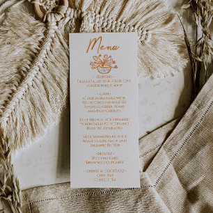Orange handgezeichnetes florales Hochzeitsmenü Menükarte