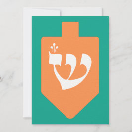 Orange Hanukkah Dreidel w. Hebrew Letter Shin