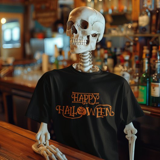 Orange Happy Halloween Bony Typografie T-Shirt