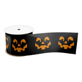 Orange Happy Halloween Pumpkin-Gesicht auf schwarz Satinband