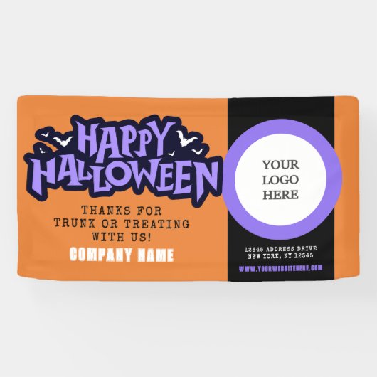 Orange Happy Halloween QR Business Banner (Horizontal)