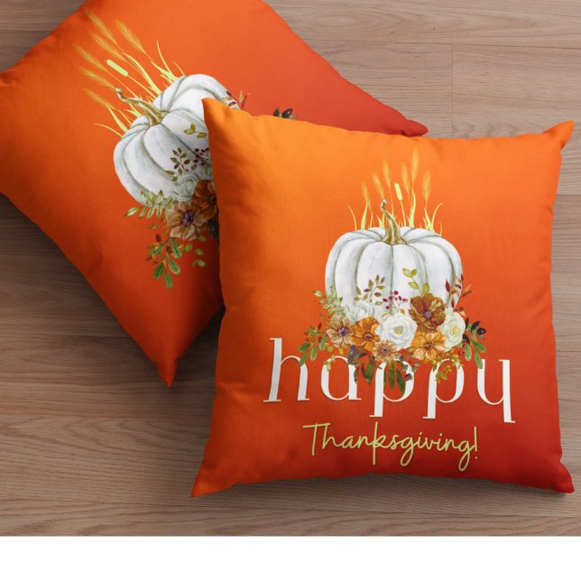 Orange Happy Thanksgiving Autumn Floral Pumpkin Kissen (Von Creator hochgeladen)
