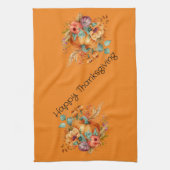 Orange Happy Thanksgiving Pumpkin und Fall Blume Geschirrtuch (Vertikal)