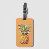 Orange Happy Tropical Pineapse Gepäckanhänger (Vorderseite Vertikal)