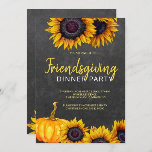 Orange Harvest Chalkboard Friendsgiving Fest Einladung (Vorne/Hinten)
