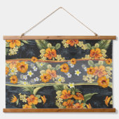 Orange Hawaiian Hibiskus um Mitternacht Wandteppich Mit Holzrahmen (Vorne)