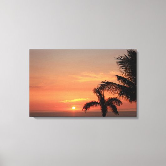 Orange Hawaiian Sunset Sky mit Palmen Leinwanddruck (Vorderseite)