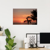 Orange Hawaiian Sunset Sky mit Vögeln und Palmen Poster (Heimbüro)
