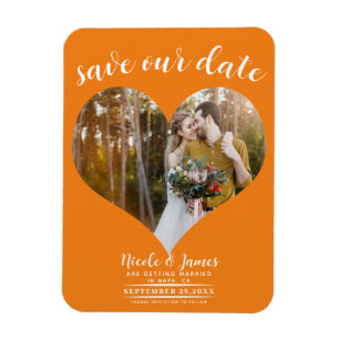 Orange Heart Foto Wedding Save the Date Magnet