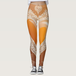Orange Heart Lace AI art Leggings