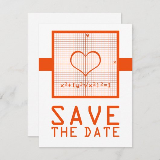 Orange Heart Math Graph Save the Date Postkarte (Vorne/Hinten)