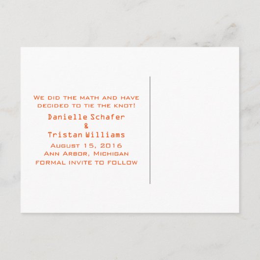 Orange Heart Math Graph Save the Date Postkarte (Rückseite)