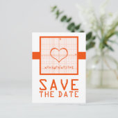 Orange Heart Math Graph Save the Date Postkarte (Stehend Vorderseite)