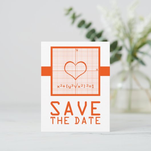 Orange Heart Math Graph Save the Date Postkarte (Stehend Vorderseite)