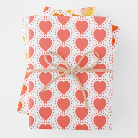 Orange Heart Polka Dot Abstraktes Muster Geschenkpapier Set (Beispiel)