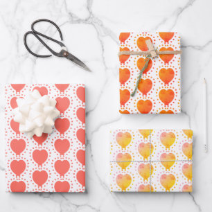 Orange Heart Polka Dot Abstraktes Muster Geschenkpapier Set