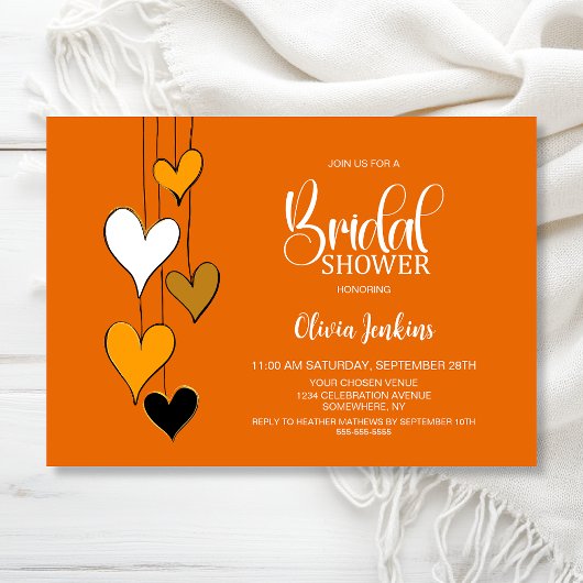 Orange Heart Theme Bridal Shower Einladung