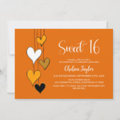 Orange Heart Theme Sweet 16 Birthday Einladung (Vorderseite)