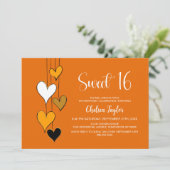 Orange Heart Theme Sweet 16 Birthday Einladung (Stehend Vorderseite)