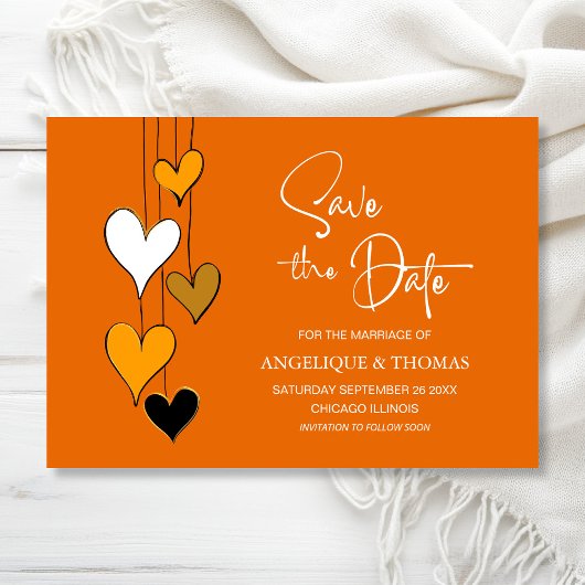 Orange Heart Theme Wedding Save the Date
