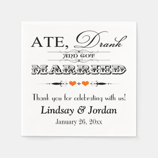 Orange Hearts and Scrolls Wedding Napkins Serviette (Vorderseite)