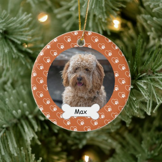 Orange Hearts Paws Custom Pet Puppy Dog Foto Keramik Ornament (Baum)
