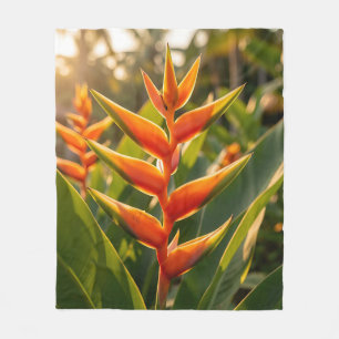Orange Heliconia Tropische Blume Golden Hour  Fleecedecke