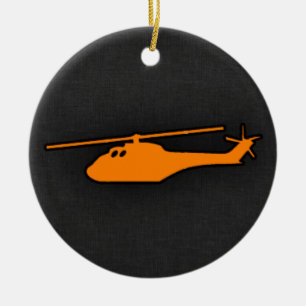 Orange Helicopter Keramik Ornament