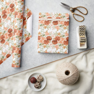 Orange Herbst-Aquarell-Blumen Geschenkpapier