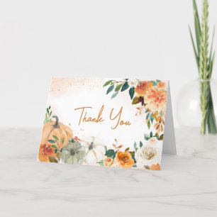 Orange Herbst Floral Pumpkin Baby Dusche Dankeskarte