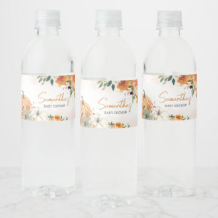 Orange Herbst Floral Pumpkin Baby Dusche Wasserflaschenetikett
