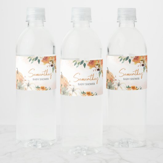 Orange Herbst Floral Pumpkin Baby Dusche Wasserflaschenetikett (Flaschen)