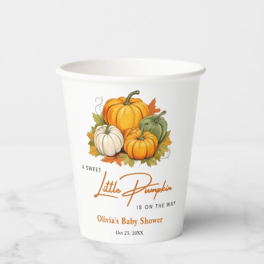 Orange Herbst Herbst Ein kleines Pumpkin Baby Dusc Pappbecher (Vorderseite)