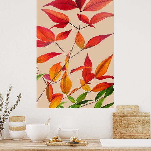 Orange Herbst hinterlässt originale Aquarellkunst Poster (Küche)