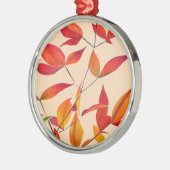 Orange Herbst hinterlässt originale Aquarellkunst Silbernes Ornament (Links)