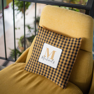 Orange Herbst Monogramm Büffel Karo Benutzerdefini Kissen