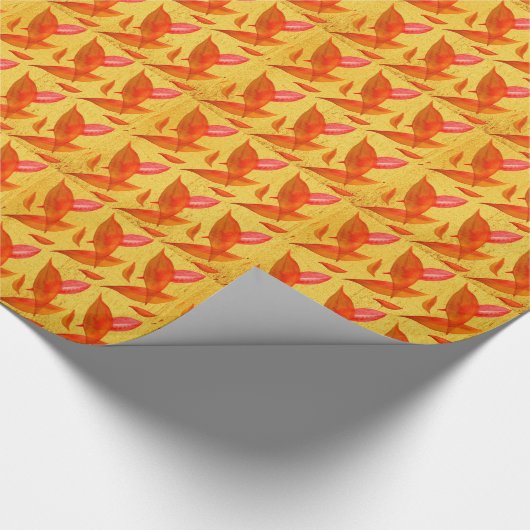 Orange Herbst Saisonblatt Kunst Geschenkpapier (Ecke)