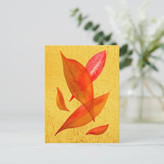 Orange Herbst Saisonblatt Kunst Postkarte (Stehend Vorderseite)