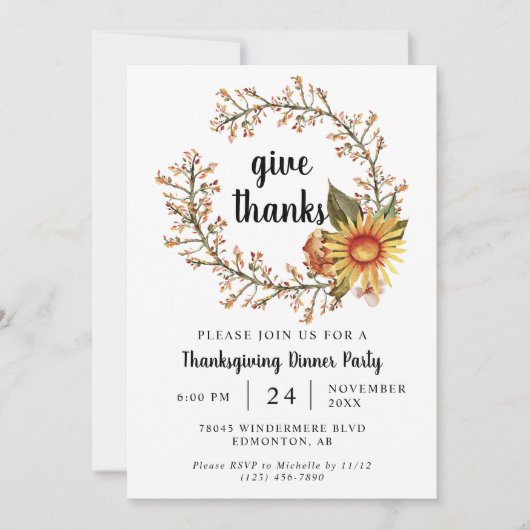 Orange Herbstfarben Blume Erntedank Abendessen Einladung (Vorderseite)