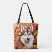 ORANGE HERBSTLAUBS & SIBERIAN HUSKY DOG TASCHE (Rückseite)