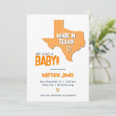 Orange Herringbone Made in Texas Foto Baby Ankündigung (Stehend Vorderseite)