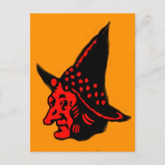 Orange Hexe Halloween Postkarte (Vorderseite)